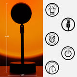 Aura LED Sunset Projector LED Lamp, Orange, 10.23" H