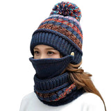Cozy Knitted Hat Scarf Set with Velvet Lining