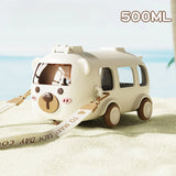 Cartoon Toy Bus Water Bottle with Straw