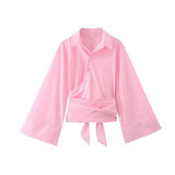 Blouse With Wide Bow Belt