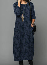 Casual Winter Dress For Women With Round Neckline and Warm Fabric