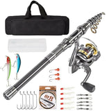 Carbon Fiber Telescopic Fishing Rod Pole Reel Combo Sea Saltwater Freshwater